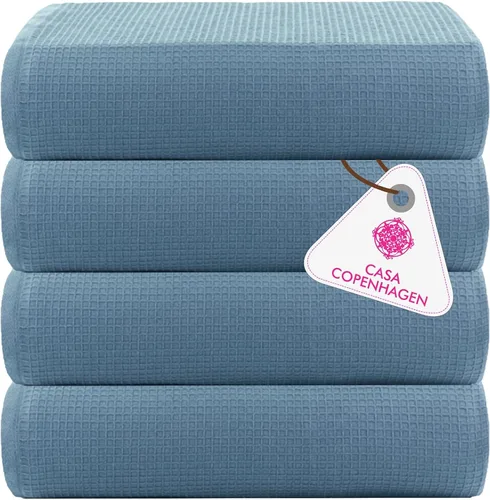 Miniatura 96 de CASA COPENHAGEN Juego de 6 toallas de palomitas de maíz, color azul polvoriento, 21.16 oz/m², 2 toallas de baño, 2 toallas de mano y 2 toallas