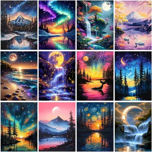 CreateJoy Paquete de 12 Kits de Pintura de Diamantes Moonlight para Adultos, Kits de Arte de Diamantes de Luna 5D para Principiantes, Pintura DIY de
