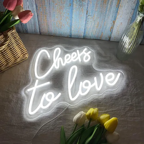 Miniatura 3 de Letrero LED de neón con texto en inglés «Cheers to Love» para decoración de pared, con suministro USB, para dormitorio, cumpleaños, boda, 15.7 x
