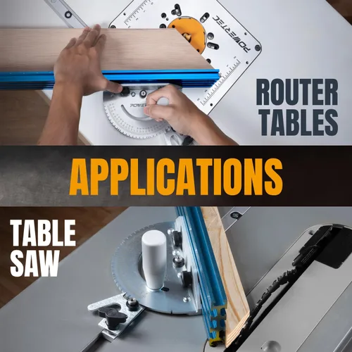 Miniatura 5 de POWERTEC Calibrador de inglete universal para sierra de mesa y barra de inglete de aluminio, 27 paradas de ángulo, funciona con sierras de mesa