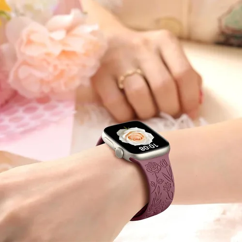 Miniatura 6 de SNBLK Paquete de 6 correas florales grabadas compatibles con Apple Watch de 40mm 41mm 42mm 38mm 44mm 45mm 46mm 49mm, mujeres y hombres, correa