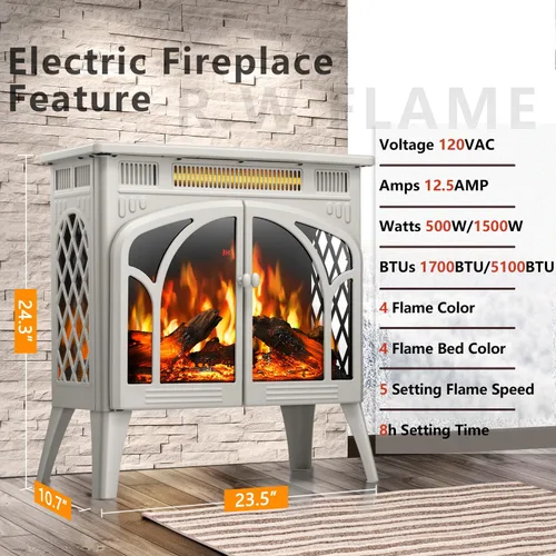 Miniatura 4 de R.W.FLAME Calentador de Chimenea Eléctrico de 25" con Control Remoto, Estilo Catedral, Diferentes Efectos de Llama y Colores de Juego de Troncos
