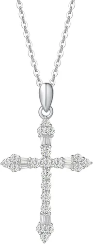 FANCIME Collar de cruz para mujer, plata de ley 925, circonita cúbica, cruz torcida, bucle infinito, princesa, collar con colgante fiel para mujeres