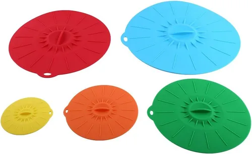 Miniatura 4 de Juego de tapas de silicona con ventosa de 5 tamaños, cubierta de almacenamiento de alimentos apta para microondas, tapa reutilizable de silicona