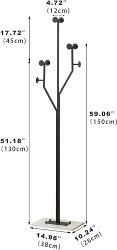 Miniatura 8 de JIAYUEJU Perchero de Pie Resistente de Metal en Forma de Árbol Independiente con Base de Mármol Sólida, Perchero de Esquina para Dormitorio, Negro