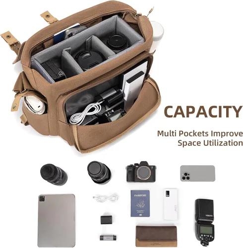 Miniatura 2 de CADeN Funda de lona para cámara compatible con Nikon, Canon, Sony DSLR/SLR cámara sin espejo con soporte para trípode, bolsa de hombro para cámara