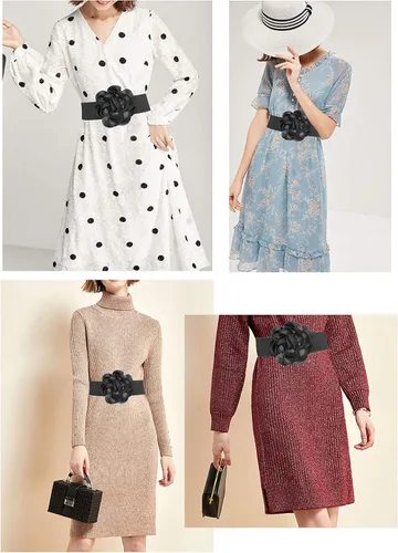 Miniatura 5 de Women Girls Big Flower Belt Cute Design Wide Elastic Waist Band Waist Décor Multi