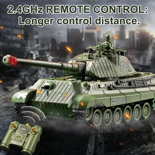 Miniatura 3 de Tanque RC, Tanque del Ejército Alemán King Tiger de la Segunda Guerra Mundial con Control Remoto, Juguetes de Tanques 1:28, Vehículos Militares RC