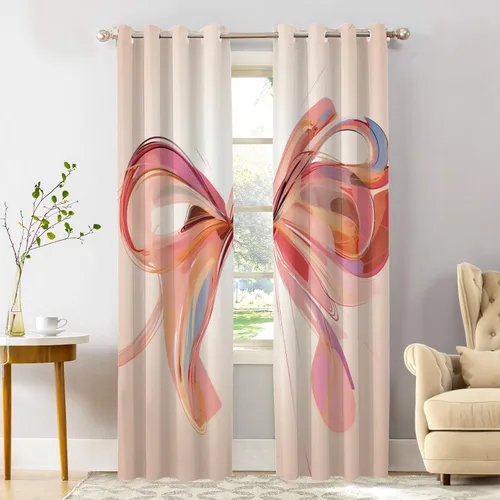 Miniatura 45 de Shrahala Floral Abstract Design Blackout Curtain Tiers, Minimalist Flower Illustration Kitchen Valance Light Blocking Tier Drapes with Rod Pocket, 2