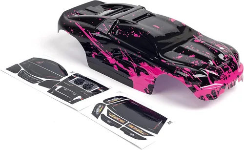Cuerpo personalizado, color rosa intenso sobre negro, compatible con e-Revo Mini escala 1/16 RC coche o camión (camión no incluido) ERMN-HP-01