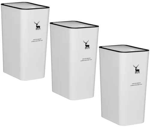 Miniatura 8 de Sooyee Paquete de 3 basureros de baño con tapa de 10 litros/2.6 galones, delgado con tapa desplegable, cesta de basura para baño, tocador, Negro