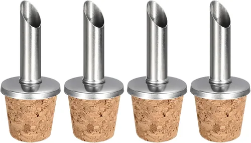 Miniatura 8 de uxcell Vertedores de botellas de acero inoxidable, 2 tapones para botellas de vino con diseño de corcho con boquilla de aceite de oliva, vertedores