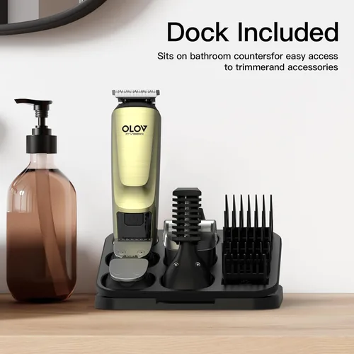 Miniatura 7 de Recortadora de barba inalámbrica para hombres, kit de aseo 17 en 1, afeitadora eléctrica para cara, bigote, cuerpo y vello de nariz, con base