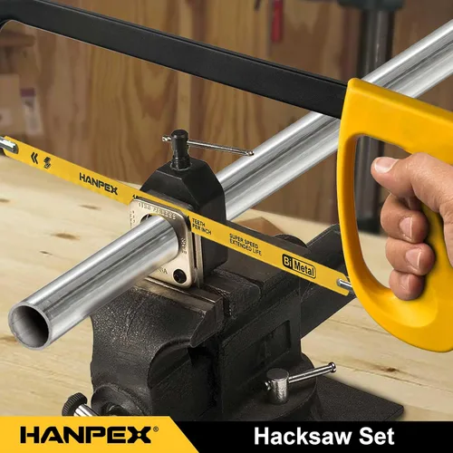 Miniatura 4 de Hanpex Marco de sierra para metales de alta tensión de 12 pulgadas con 5 cuchillas extra bimetálicas, sierra de mano adecuada para metal, madera