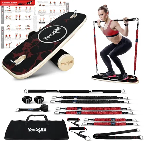 Miniatura 9 de Yes4All Tabla de Equilibrio Entrenador Deportivo, Tabla de Entrenador de Surf con Topes Ajustables, Mejora la Fuerza del Core y el Control del A.