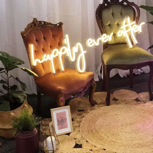 Miniatura 6 de Letrero de neón con texto en inglés "Happily Ever After", letrero de neón personalizado, decoración hecha a mano, para colgar en la pared, letrero