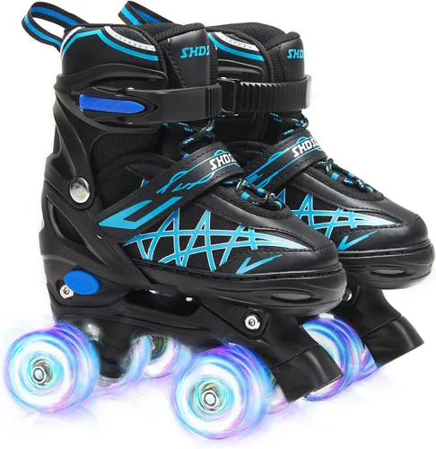 SHDSL Patines de ruedas para niñas para niños principiantes 4 tamaños ajustables, patines de ruedas iluminados con 8 ruedas para niñas, patines de