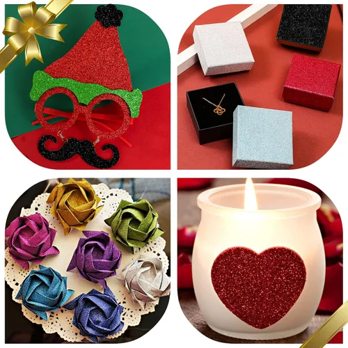 Miniatura 7 de 24 hojas de papel de cartulina con purpurina negra, A4, papel brillante premium para álbumes de recortes, proyectos de bricolaje, decoración