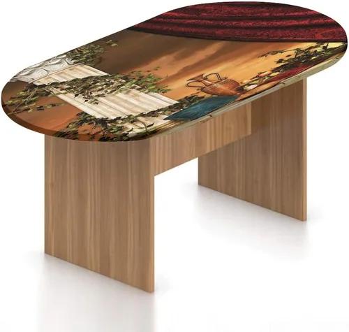 Miniatura 16 de XISUNYA Mantel ovalado ajustable de poliéster elástico con mandala dorada, mantel redondo vintage con estampado de loto, se adapta a mesas ovaladas