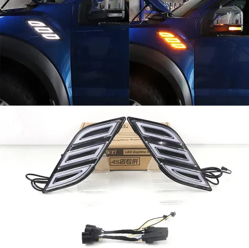 Miniatura 3 de Luces LED de Marcador Lateral del Parachoques para Ford Raptor F150 2015-2020, Luz de Marcha Diurna Blanca/Ámbar Switchback con Señal de Giro