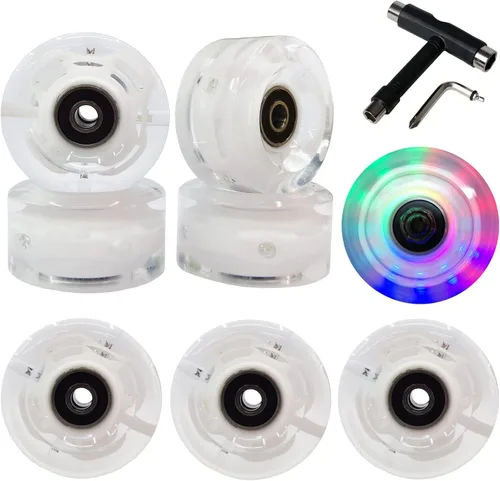 Miniatura 8 de FREEDARE Ruedas de patinaje de 2.126 in/2.283 in, ruedas y rodamientos para patineta para interiores y exteriores, ruedas de patinaje luminosas 83A
