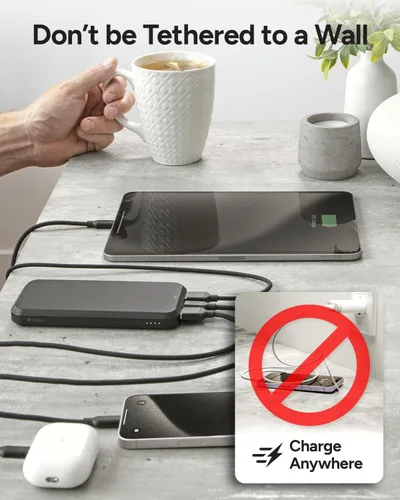 Miniatura 6 de Mophie powerstation prime10 - Banco de energía portátil con batería interna de 10,000 mAh, carga rápida USB-C PD de 18 W, carga 3 dispositivos