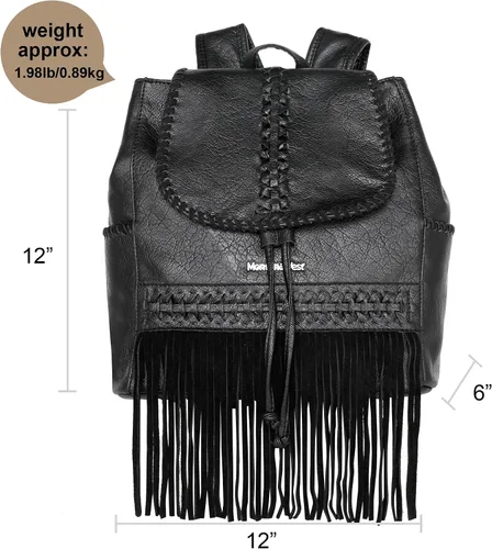Miniatura 5 de Montana West Fringe Concho Collection - Mochila escolar grande de viaje con borla, a negro