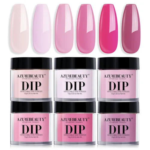 Miniatura 14 de AZUREBEAUTY Juego de uñas en polvo de inmersión, 6 colores con purpurina, rojo, verde, plateado, dorado, kit de iniciación de polvo de inmersión