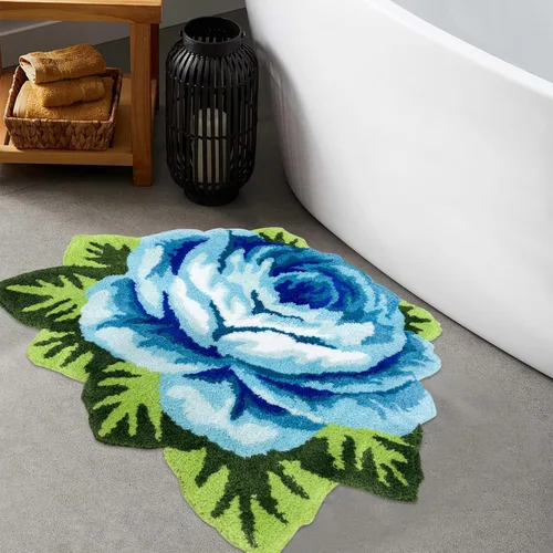 Miniatura 12 de USTIDE Bonita alfombra de baño de rosas para baño, alfombra de baño naranja de lujo, antideslizante, con forma de flor, alfombra de ducha de felpa