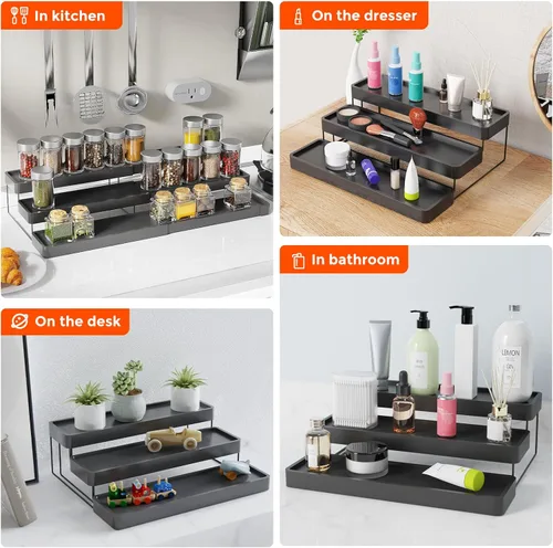 Miniatura 6 de Organizador de especias expandible – Organizador de especias ajustable de 3 niveles para gabinete y encimera – Fácil visibilidad – Negro
