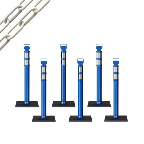 Trafford Industrial - Paquete de 6 postes de delineador de 45 pulgadas, collares reflectantes de 3 pulgadas, base de goma de 10 libras (6 postes