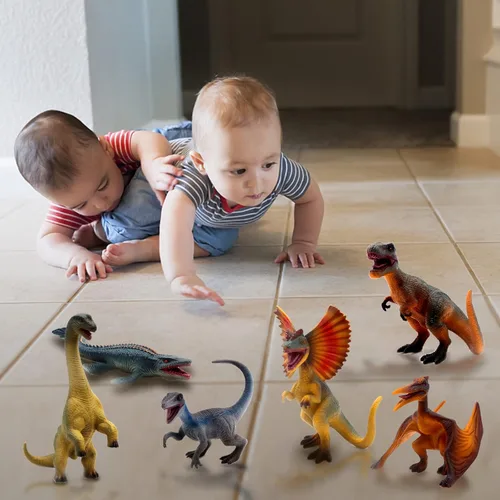 Miniatura 5 de SIENON Paquete de 6 figuras de juguete de dinosaurio jurásico de 6.3 pulgadas, juego de juguetes de dinosaurios realistas Dilophosaurus Blue