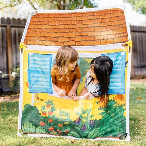 Miniatura 2 de Melissa & Doug Cozy Cottage Tienda de Juego de Tela y Bolsa Tote de Almacenamiento, Amarillo