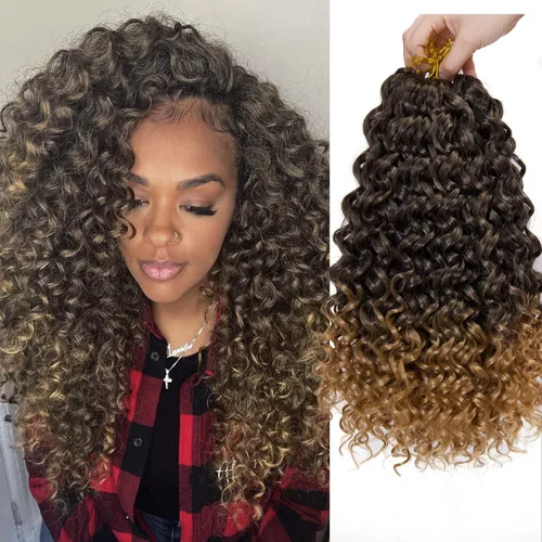 Miniatura 42 de GoGo Curl Crochet Hair 18 pulgadas onda de agua pelo sintético bohemio ganchillo trenzado jengibre onda profunda extensiones de cabello trenzado
