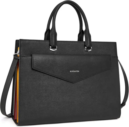 Miniatura 9 de BOSTANTEN Maletín para mujer con bolso para laptop de 15.6 pulgadas, bolso de mano de cuero genuino para el trabajo, color beige