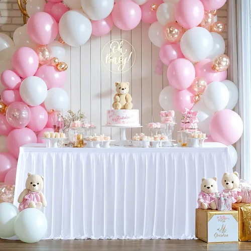 Miniatura 7 de PARTISKY Mantel de poliéster blanco para mesas rectangulares 6f, mantel plisado resistente a las arrugas para fiesta de cumpleaños, banquete, boda