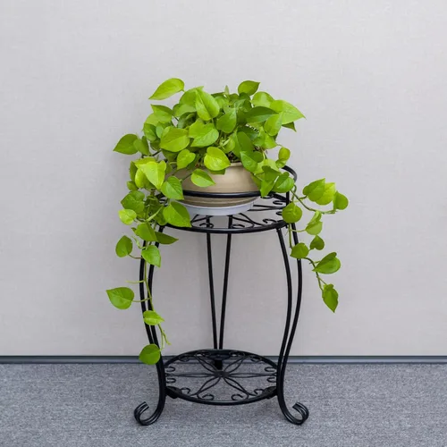 Miniatura 4 de FaithLand Soporte para Plantas, Soporte de Maceta de Metal Resistente para Interiores y Exteriores, Estante de Soporte Redondo de 2 Niveles, Estante