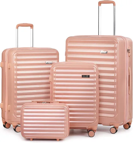 Coolife Maleta de equipaje 4 piezas ampliable (solo 28") Maleta giratoria ABS+PC con bloqueo TSA de 20 pulgadas, 24 pulgadas 28 pulgadas, Rosa