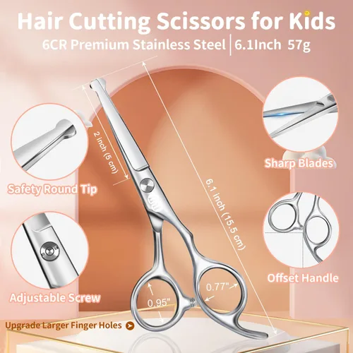 Miniatura 2 de CIICII Kit de tijeras de corte de pelo para niños, juego de tijeras de corte de pelo de punta redonda de seguridad