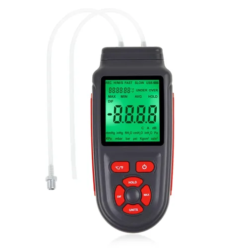 Miniatura 10 de Manómetro digital Manómetro Probador de presión de gas profesional 12 unidades seleccionables Manómetro diferencial Medidor de presión de aire HVAC
