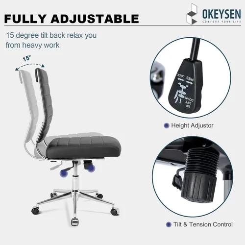 Miniatura 6 de Okeysen Silla de escritorio de oficina sin brazos, Silla giratoria ergonómica de sala de conferencias con respaldo medio, altura ajustable, silla