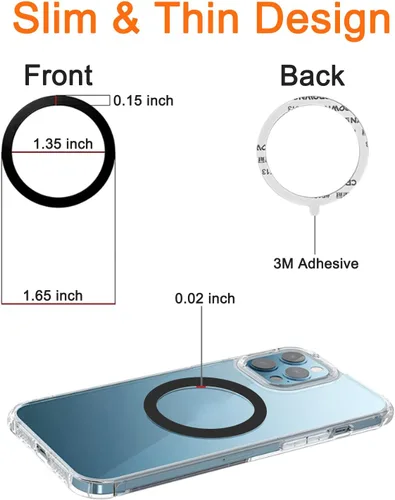 Miniatura 2 de COJOC 5 piezas para anillo adaptador magnético universal, adhesivo magnético compatible con accesorios de carga inalámbrica Magsafe para iPhone Negro