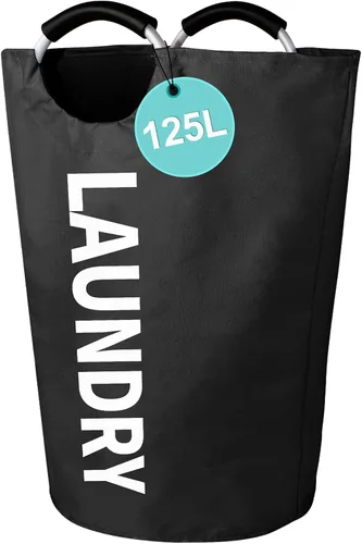 Miniatura 15 de WOOHA Cesta de lavandería grande de 115 litros, cesta plegable para ropa, cestas altas de tela plegables para dormitorio, armario, baño, Rosa