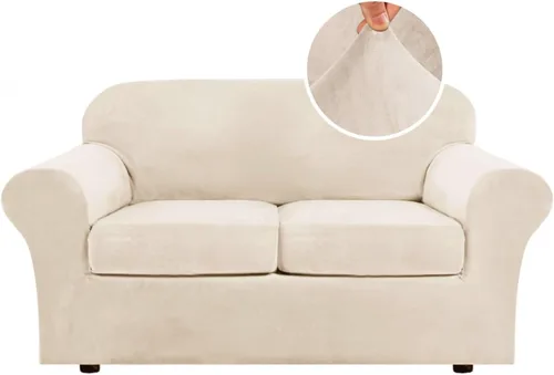 Miniatura 93 de H.VERSAILTEX - Funda elástica para sofá de 3 piezas, de suave terciopelo afelpado, para sofá biplaza con 2 cojines de hasta 72 pulgadas de ancho, se