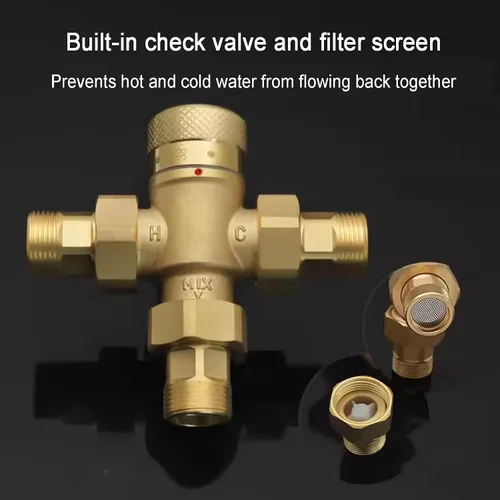 Miniatura 4 de Thermostatic Mixing Valve, Thermostatic Water Valve, Solid Brass, with Celsius Scale Mark, Removable Interface Design, Built-in Checks, for