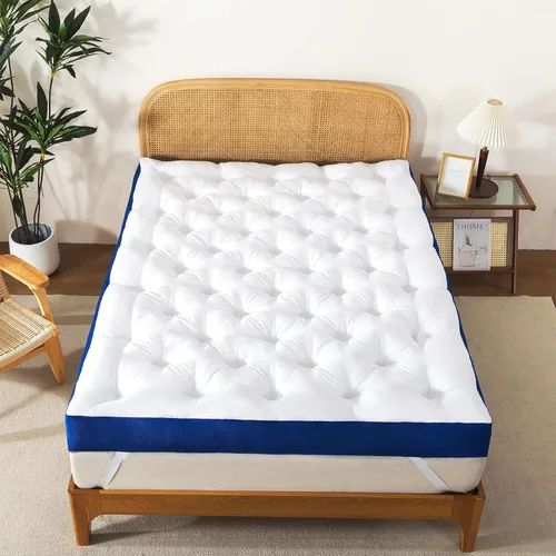Miniatura 8 de WhatsBedding Cubrecolchón de espuma viscoelástica de 5 pulgadas para dolor de espalda, relleno de relleno suave y transpirable, cubrecolchón grueso