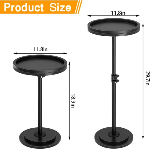 Miniatura 2 de Mesa auxiliar pequeña, mesa de bebidas, mesa auxiliar redonda ajustable en altura, mesa auxiliar de pedestal para espacios pequeños en sala