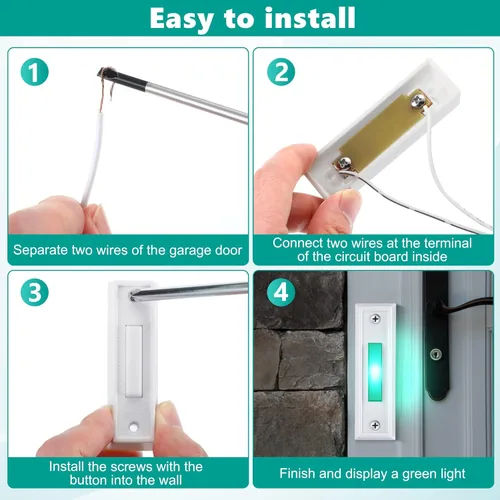 Miniatura 6 de Saillong Botón de timbre con iluminación LED con cable, botones de timbre de repuesto para puerta de garaje, botón de montaje en pared, interruptor