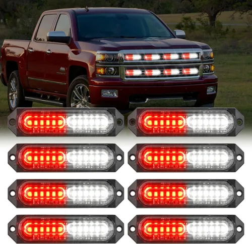 Miniatura 12 de Nilight 8 piezas de luces estroboscópicas LED 12 LED ámbar blancas, luz de emergencia 12 V 24 V, luz de advertencia de peligro con función