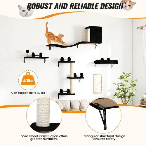 Miniatura 3 de COZIWOW Muebles para gatos montados en la pared, estantes y perchas de pared para gatos, estantes flotantes para gatos para pared, juego de 5